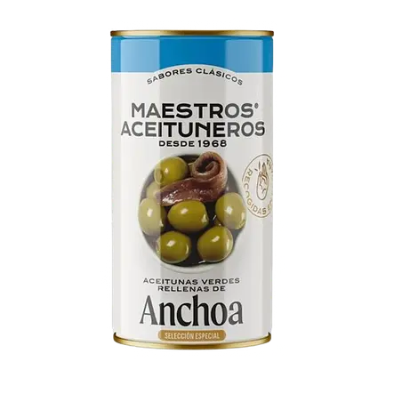 Maestros Aceituneros Aceitunas verdes rellenas de Anchoa, 350g